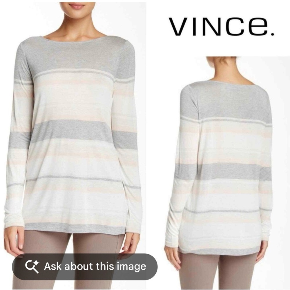 Vince Engineered Striped Boat Neck Long Sleeve Tee Women’s S